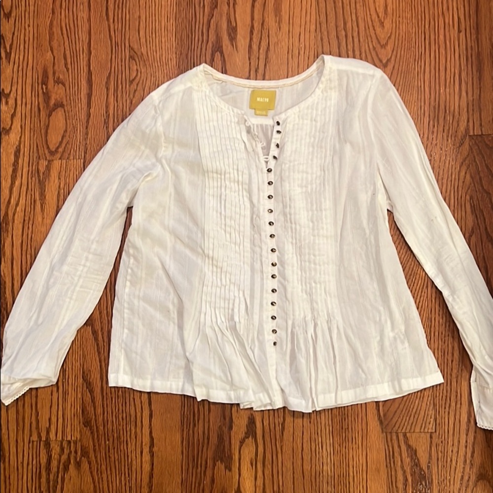 Anthropologie white shirt with gold buttons